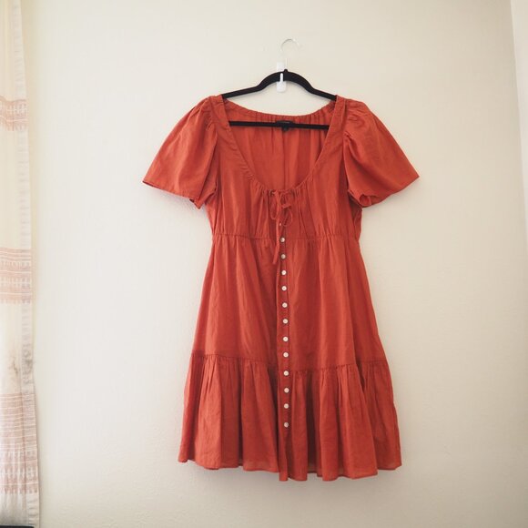J. Crew Rust Red Cotton Voile Tiered Button Down Boho Beach Dress sz S - Picture 3 of 5